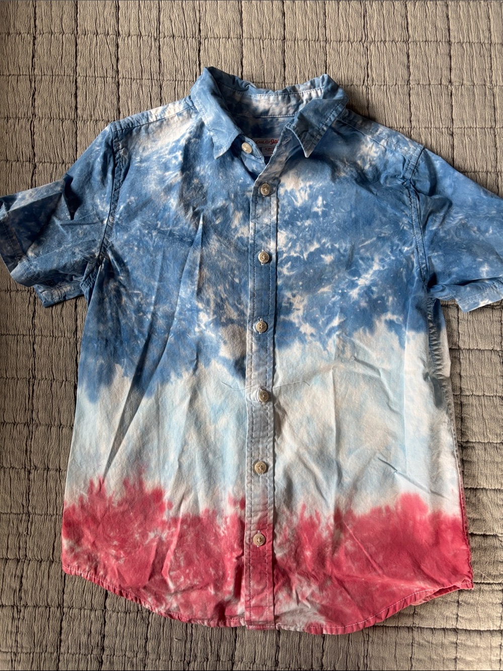 Cat & Jack Blue and Red Tie-Dye Short Sleeve Button-Down Shirt